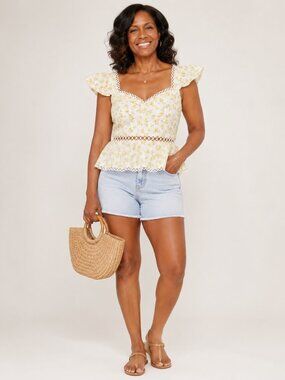 RAHI Women's Petra Yellow Floral Bustier Summer Crop Top  Size Small